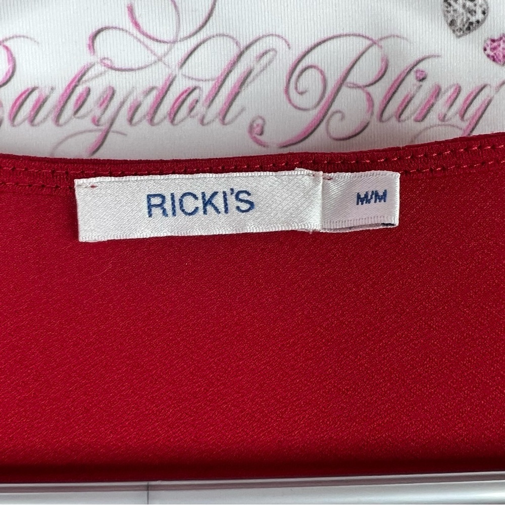 Ricki's long sleeve swoop style y2k Bold Red Drape Blouse with Zipper - Picture 5 of 8